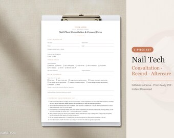 ネイル技術者向け顧客フォーム、カウンセリング、記録、アフターケア（Canva PDF）