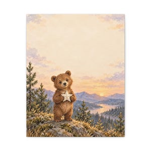 Personalized woodland bear baby birth keepsake canvas