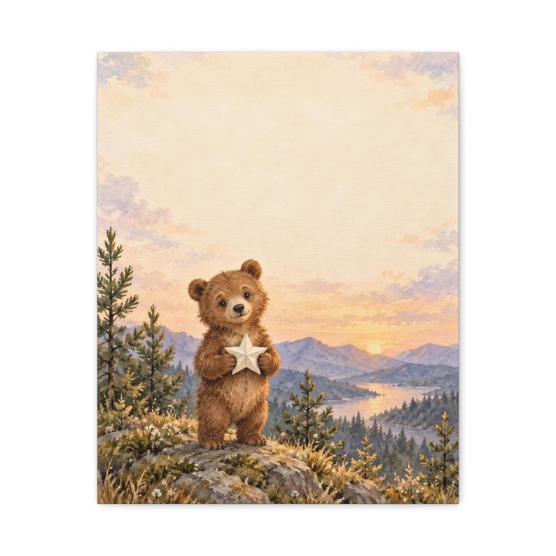 Personalized woodland bear baby birth keepsake canvas