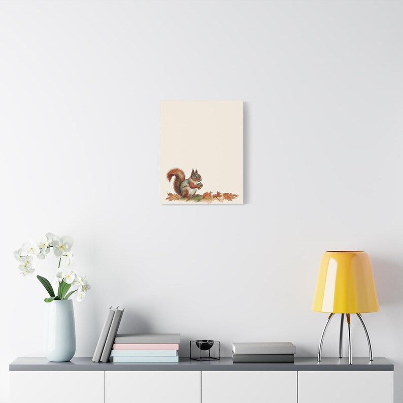 Personalized little squirrel baby birth stats canvas for a woodland nursery
