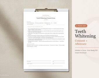 歯のホワイトニング同意書・アフターケアカード、編集可能な顧客情報入力テンプレート（Canva PDF）