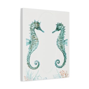Custom seahorse reef baby name and birth details canvas in coastal watercolor