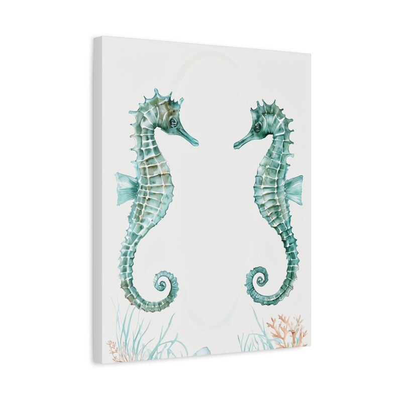Custom seahorse reef baby name and birth details canvas in coastal watercolor