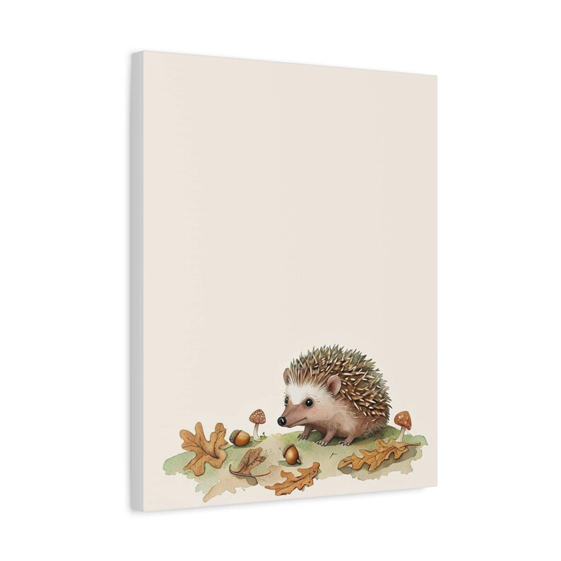 Personalized storybook hedgehog baby birth stats canvas for a woodland nursery