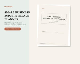 小規模事業者向け予算プランナー（印刷可能）、23ページ構成の財務ワークブック（PDF）、月間予算、キャッシュフロー、収入、支出、利益トラッカー