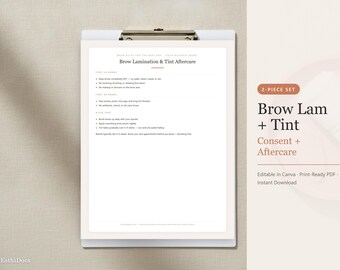眉毛ラミネーション・ティント同意書・アフターケアフォーム、編集可能なCanva PDF（即時ダウンロード）