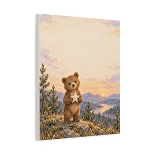 Personalized woodland bear baby birth keepsake canvas