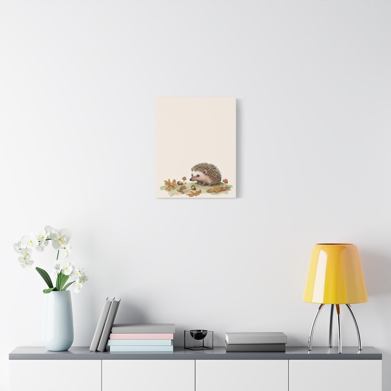 Personalized storybook hedgehog baby birth stats canvas for a woodland nursery
