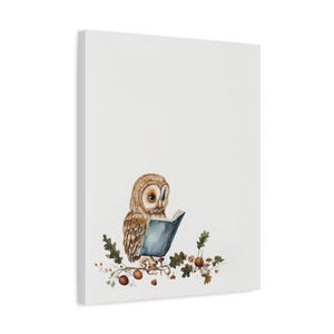 Personalized storybook owl baby birth stats canvas for a woodland nursery