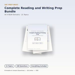 Digital SAT Reading Writing Prep Bundle | 21 Topics, 200 Questions (PDF)