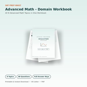 Advanced Math SAT Prep Workbook | 8 Topics, 80 Questions (Digital Download)