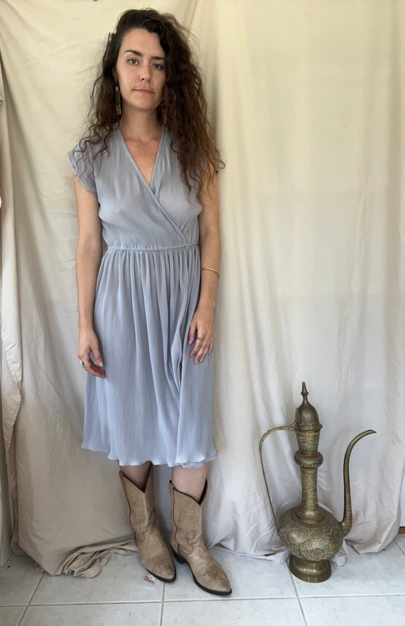 French Gray Pleated Midi Dress