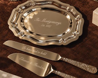 Custom Silver Tray, Engraved Serving Set, Vintage Wedding Decor, Anniversary Couple Gift, Personalized Keepsake