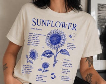 T-shirt vintage tournesol | Cadeau botanique et fleurs sauvages