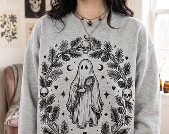 Sweat-shirt fantôme gothique avec couronne | Cadeau de Noël gothique