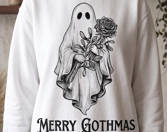 Sweat-shirt Joyeux Gothmas | Cadeau de Noël gothique avec fantôme et rose