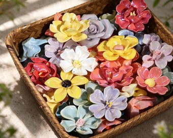 30 Pieces 3D Ceramic Mosaic Flowers, Iridescent Glazed Petal Tiles for DIY Crafts & Decor