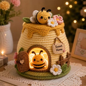 Virkat bikupshusmönster | Amigurumi Bistuga, Honungsdropp Heminredning (PDF-nedladdning)
