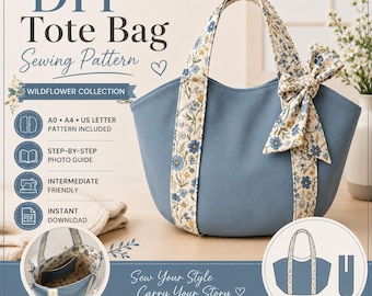 Wildflower Tote Bag Sewing Pattern | Floral Straps, Bow Detail (PDF Download)