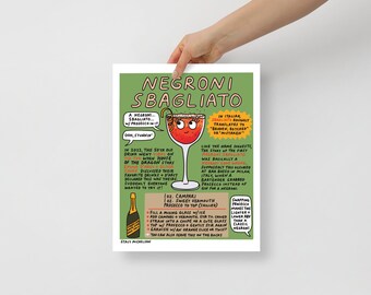 Negroni Sbagliato Print, Negroni Sbagliato Poster, Negroni Art, Negroni Sbagliato Art, Cocktail Art, Bar Cart, Bar Decor, Cute Cocktail Art