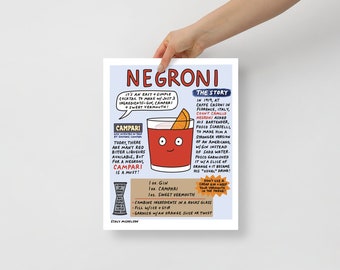 Negroni Print, Negroni Poster, Negroni Cocktail, Negroni Decor, Negroni Cocktail Art, Bar Cart Art, Cocktail Art, Home Bar Decor, Bar Art