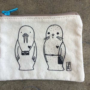seal walrus small pouch /coin purse/ makeup bag / small camera case / under the sea / walrus handmade / animal lover gift /