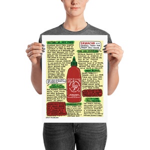 Sriracha Print. hot sauce lovers, you need this! Rooster sauce/ Foodie gifts/ food obsessed/ chef gifts/ gifts for cooks/ kitchen art
