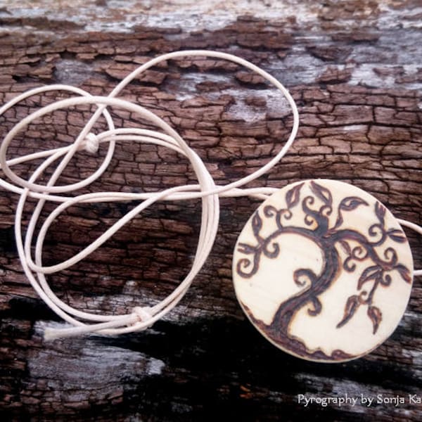 Tree of Life Pyrography Cedar Pendant Necklace/Jewellery