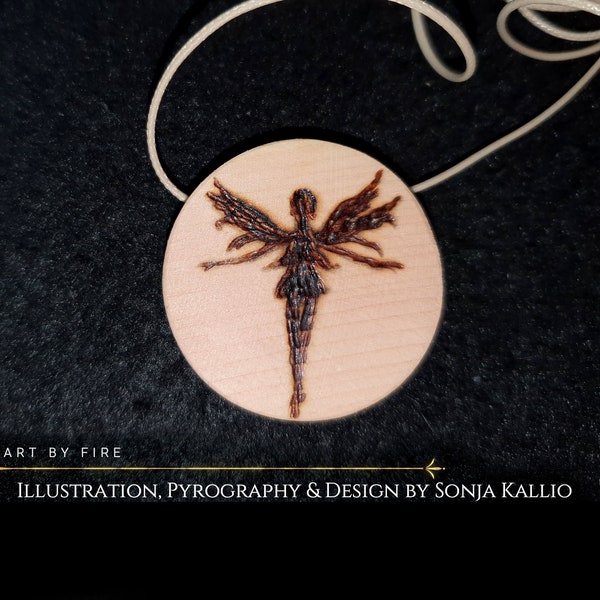 Fairy Pyrography Cedar Pendant Necklace/Jewellery