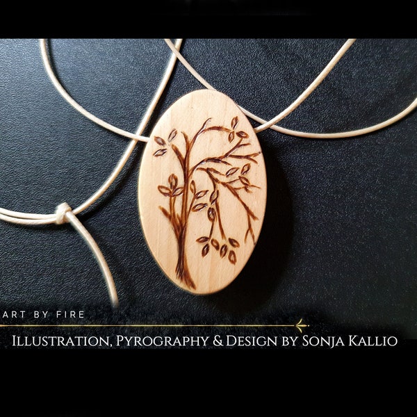 Cherry Blossom Pyrography Cedar Pendant Necklace/Jewellery