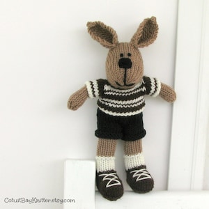 Hand knitted bunny rabbit boy toy. Kids stuffed animal plush doll. image 1