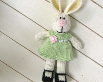 Easter bunny rabbit toy.  Stuffed bunny doll amigurumi animal.  Easter basket gift for girl.