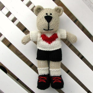 Knitted toy plush bear I love you gift for baby, toddler toy or children.