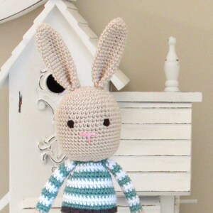 Bunny boy toy gift for baby, toddler or child. Personalized amigurumi doll. image 8