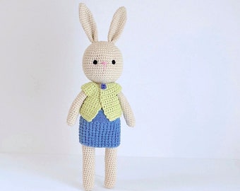 Sweet crochet bunny rabbit knit doll is ready to play & cuddle.  Personalize with an initial.