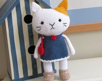 Crochet cat doll gift for girl. Amigurumi animal stuffed toy.