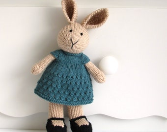 Personalized knitted bunny stuffed animal gift for girl. Special gift for Birthday, Easter, 1st Communion, Baby shower.