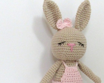 Personalized baby girl gift. Plush bunny amigurumi knit doll toddler toy.