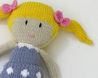 Knitted doll Montessori style handmade gift idea for girl.   Amigurumi toy rag doll.