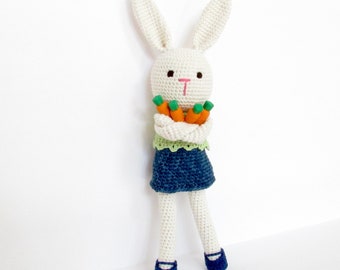 Crochet bunny doll gift for girl.  Knitted Easter bunny stuffed animal.