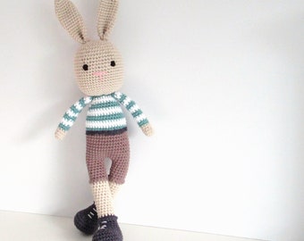 Bunny boy toy gift for baby, toddler or child. Personalized amigurumi doll.