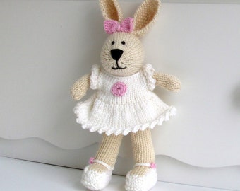 Knitted bunny doll flower girl gift.  Cute plush stuffed bunny for bridal party gift.