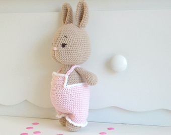 Crochet bunny doll baby gift. Knitted stuffed animal rabbit toddler toy.