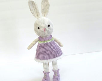 Birthday gift for girl.  Crochet bunny doll in dress.