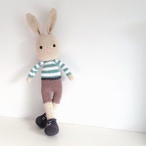Bunny boy toy gift for baby, toddler or child. Personalized amigurumi doll. image 1