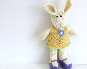 Hand knit bunny amigurumi doll.  Unique gift for baby or toddler girl.