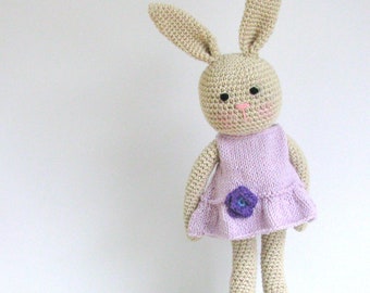 Crochet bunny rabbit toy.  Sweet knitted doll gift for baby girl.