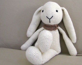 Stuffed bunny doll crochet doll for kids. Perfect gender neutral gift for baby, toddler or child