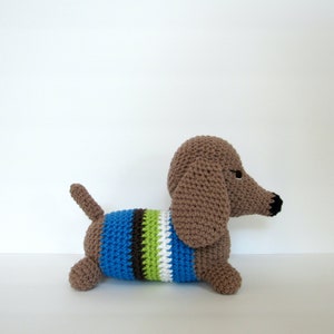 Crochet Dachshund puppy gift for Kids. Knitted toy dog.