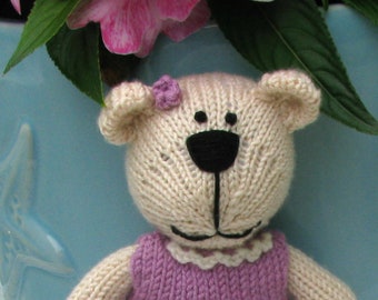 Knit bear doll birthday gift for toddler.  Personalized for baby.  Stuffed animal toy gift.